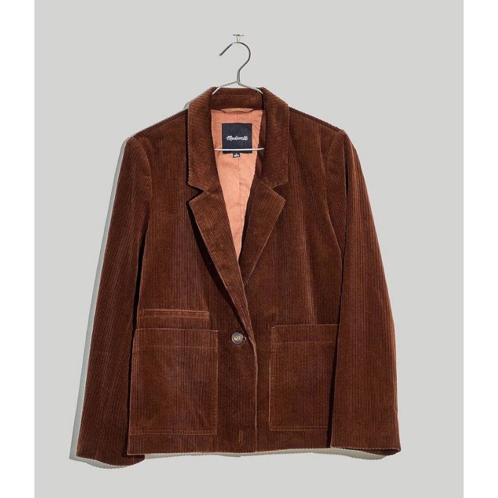NWT Madewell $158 Corduroy Crop Dorset Blazer Forage Brown